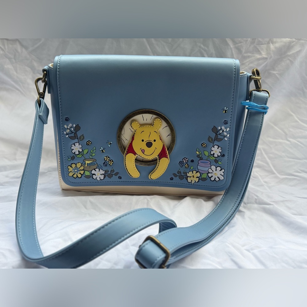 Disney Loungefly 95th Anniversary Pooh Floral Blue Crossbody Bag